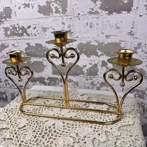 home interiors Vtg Brass Triple Heart Candle Holder 1980's  MCM Candelabra Love